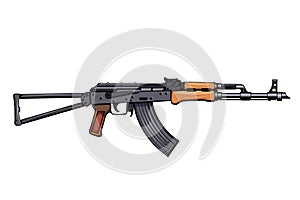 Kalashnikov rifle. Firearms. Colorful image Set of Kalashnikov assault rifle AK-47, AKM, AKC, AKMC, AK-74. Firearms in combat.