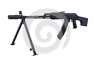 Kalashnikov RPK machine gun on bipod isolated on white background.