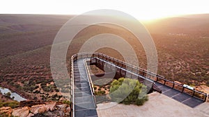 Kalbarri Skywalk bridge in Western Australia at sunrise