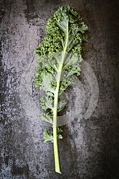 Kale Leaf on Slate Overhead View