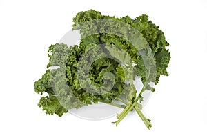 Kale leaves on white background isolated with clipping path. falt lay