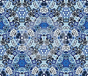 Kaleidoscope abstract seamless pattern, background. Composed of colored geometric shapes.