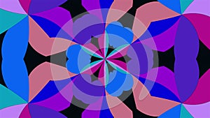 Kaleidoscope converts colors into a flower image, 3D rendering. Merging color spots into a single ornament, omputer