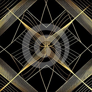 a kaleidoscope of gold lines on a black background