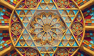 Kaleidoscope mandala abstract background mysterious art geometry, visual futuristic symmetry ornate, arabic, indian design shapes