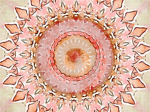 Kaleidoscope Mehndi style flower with circles watercolor illustration photo