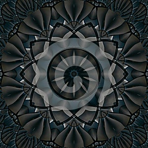 Kaleidoscope pattern abstract background. Round pattern. Architectural abstract fractal kaleidoscope background. Abstract turbine