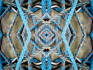 Kaleidoscope pattern of overlapping and knotted rope forming geometric shapes