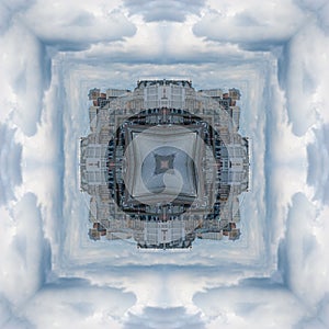 Kaleidoscope from the photo, an element of seamless pattern in gray-blue shades on the theme - my Moscow