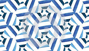 Kaleidoscope Shapes Abstract. Indigo Artistic Texture. Blue Stain Tile. Decorative Optical Repeat. Ink Effect Paint Seamless.