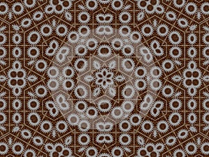 Kaleidoscope with small whitish flowers on brown background