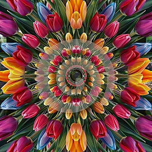 Kaleidoscopic Array of Vibrant Tulips in Full Bloom photo