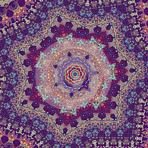 Kaleidoscopic art illustration. Artsy psychedelic pattern design. Image concept. Detail picture. Abstract shapes. Round colours.
