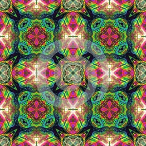 Kaleidoscopic flower park background. Splited colorful picture into tiles