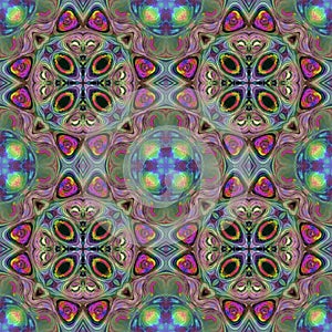 Kaleidoscopic flower park background. Splited colorful picture into tiles