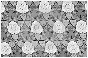 Kaleidoscopic Fractal Pattern of Shapes in Monochrome