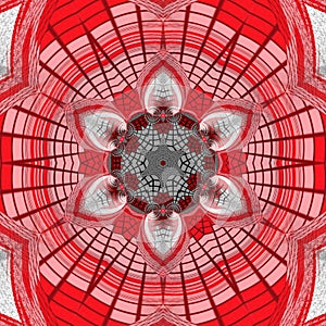 Kaleidoscopic Strawflower Mandala in red and grenadine