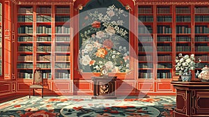 A kaleidoscopic view inside an antique, forbidden library, books and artifacts creating a mesmerizing pattern