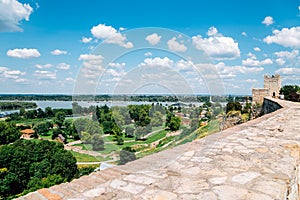 Kalemegdan Fortress park and Sava river panorama view in Belgrade, Serbia