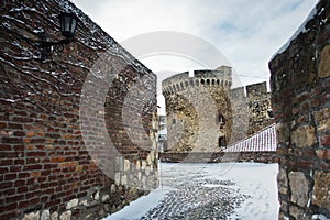 Kalemegdan fortress in winter covered with snow, Belgrade