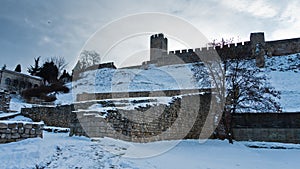 Kalemegdan fortress in winter covered with snow, Belgrade