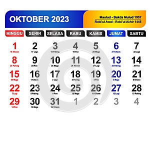 Kalender Bulan Oktober 2023 lengkap dengan hari libur