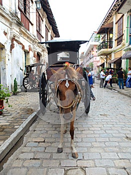 A Kalesa or Horse Carriage in Historic Town of Vigan.