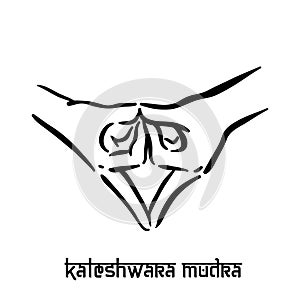Kaleshwara mudra. Hand spirituality hindu yoga of fingers gesture. Technique of meditation for mental health