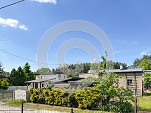 Kalety, Poland, June 5, 2023: An ambulance helicopter renders aid to a person injured as a result of a fall from a height