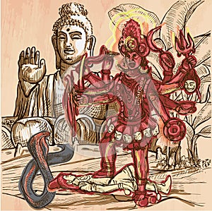 Kali. God. An hand drawn vector picture. Line art illustration.