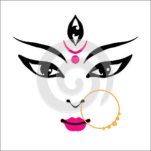 Kali Goddess in Hinduism, her face on white background