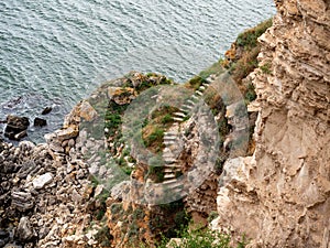 Stairs at Kaliakra. Kaliakra is a cape in the Southern Dobruja region of the northern Bulgarian Black Sea Coast photo