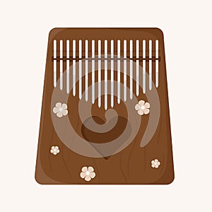 Kalimba. Mbira or thumb piano. African traditional musical instrument. African folk wooden mbira with carvings 