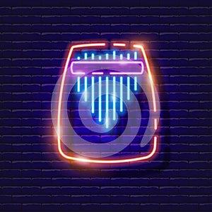 Kalimba neon icon. Kalimba or Mbira glowing sign. Musical instrument concept. Vector illustration for Sound recording studio