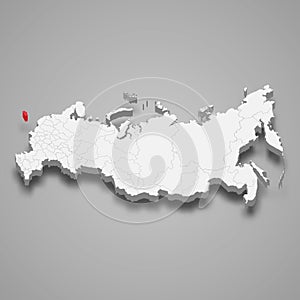 Kaliningrad region location within Russia 3d map