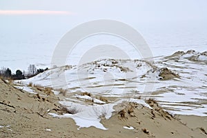 KALININGRAD REGION, RUSSIA. Winter view of the Curonian Spit and the Curonian Bay