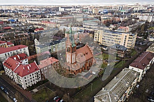 Kaliningrad Regional Philharmonic. beautiful German Gothic architecture. Translation of inscription concert hall. aerial view from