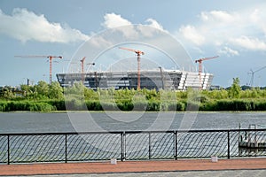 KALININGRAD, RUSSIA. Construction of stadium for holding games of the FIFA World Cup of 2018