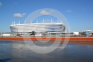 KALININGRAD, RUSSIA. A view of Baltic Arena stadium for holding games of the FIFA World Cup of 2018 in sunny day