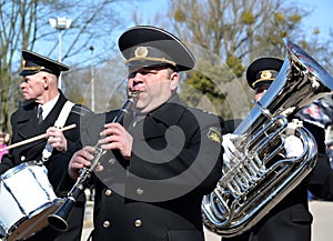 KALININGRAD, RUSSIA.Musicians of a brass naval band