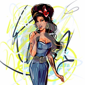 KAliningrad/RUSSIA - October 07,2020: A illustration of a portrait of singer Amy Winehouse.