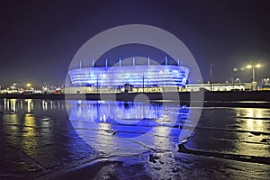 KALININGRAD, RUSSIA. A view of the shining Baltic Arena stadium for holding games of the FIFA World Cup of 2018