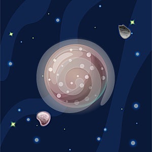 Kallisto vector cartoon illustration. Brown Jupiter moon Callisto of Solar system in dark deep blue space, isolated on