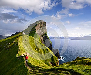 Kallur Lighthouse on Kalsoy island, Faroe islands