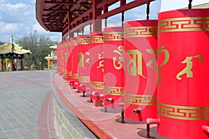 Kalmykia. Elista. Temple of the Golden Abode of Buddha Shakyamuni. Prayer wheel