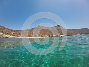 Kalo Ambeli beach from crystal clear turquoise transparent water