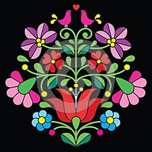 Kalocsai embroidery - Hungarian floral folk pattern on black
