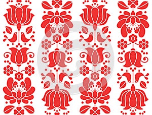 Kalocsai emrboidery red seamless patternn - floral folk art background photo