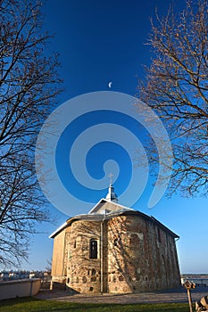 Kalozha church in Grodno Belarus. St Boris and Gleb or Kalozhskaya church early autumn morning under deep blue sky with