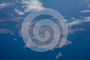 Kalymnos island, Greece. Aerial view out of an airplane window.